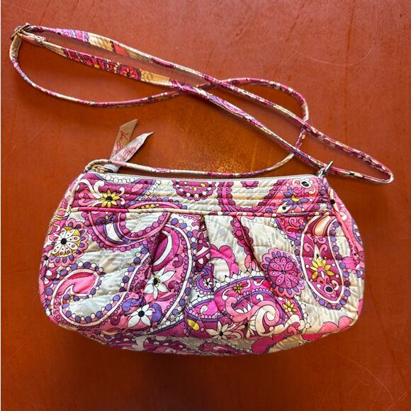 Vera Bradley Frannie Crossbody Bag Paisley Meets Plaid Pink Floral Quilted - Picture 2 of 7